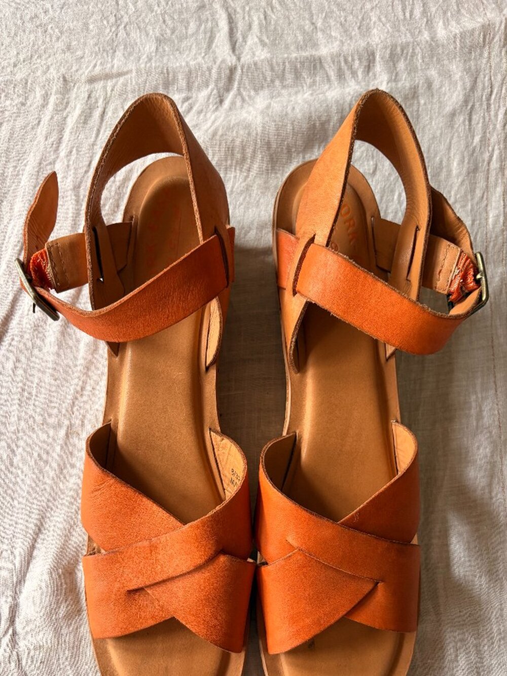 Kork-Ease Myrna 2.0 Leather Platform Wedge Sandals Orange Tan Cork Women Size 8